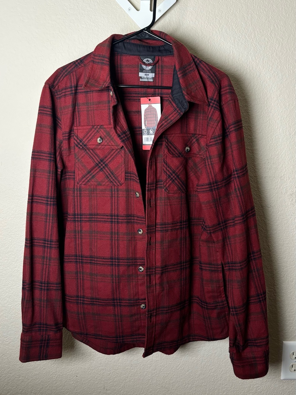 Men's Red Plaid Button-Up Jacket Coat